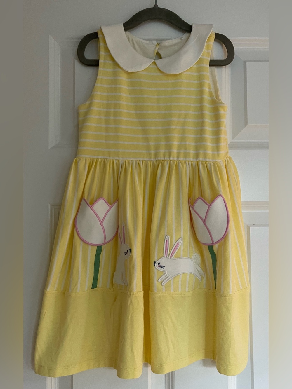 Play by Little Sleepies bunny/tulip yellow stripe dress - size 5